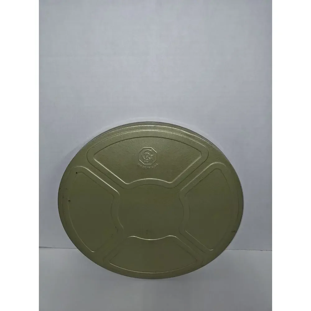 Vintage Goldberg Bros. Metal Film Reel Movie Storage Large Gold Green Canister